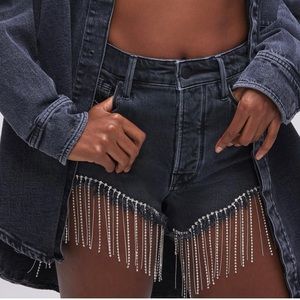 NWT Good American Bombshell Rhinestone Fringe Shorts